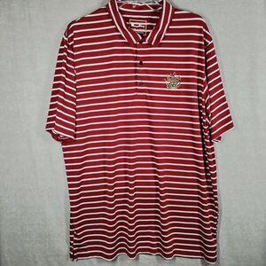 Drake Clothing Company Mens XL Dry Fit Polo Golf‎ Shirt Red White Striped Poly
